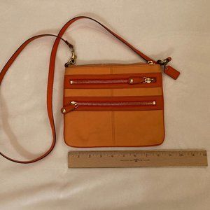 Coach Crossbody Double Zipper Outer Pocket Lined Leather, Orange